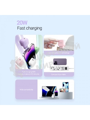 Сетевое зарядное устройство Vention на 1 порт USB С 20W зеленый, шт.