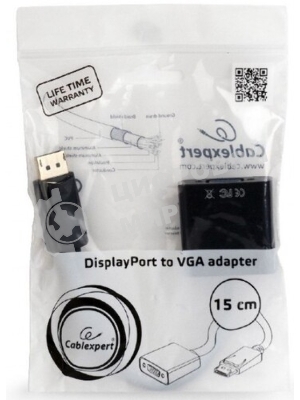 Переходник DisplayPort - VGA Cablexpert A-DPM-VGAF-02, 20M/15F, кабель 15 см, пакет