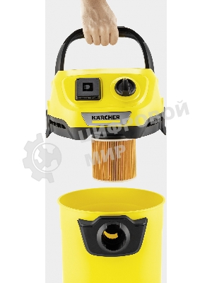 Строительный пылесос Karcher WD 3 P V-17/4/20 желтый, 1000 Вт, уборка сухая/сбор воды, пылесборник мешок/контейнер, 17 л