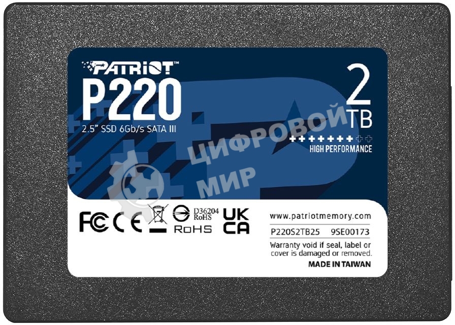 Накопитель SSD Patriot P220, 2Tb, SATA III, 2.5