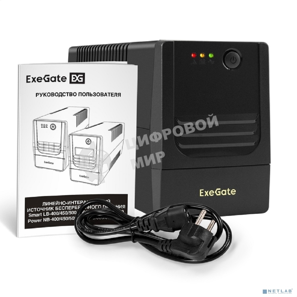 Источник бесперебойного питания ExeGate Power NB-850.LED.AVR.4C13 (850VA/510W, LED, AVR, 4*C13, батарея 12V 9Ah, черный)