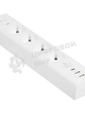 Сетевой фильтр Cablexpert Exnovo EXN-4-CU2-W-2, 4 р, 16А, 1xType-C PD, 30Вт, 2хUSB, 2 м, ур.защиты 4+, белый, коробка