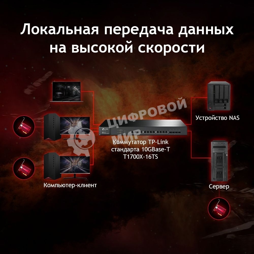 Сетевой адаптер 10 Gigabit PCI-E network adapter, 1 PCI Express 3.0 X4 interface, 1 100/1000/10000Mbps Ethernet port, come with Low-Profile and Full-Height Brackets