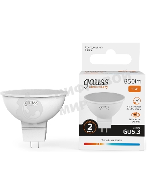 Лампа светодиодная Gauss Elementary 13511 11Вт цок.:GU5.3 софит 180B св.свеч.бел.теп. MR16 (упак.:10шт)