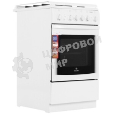 Плита газовая De Luxe 506040.03Г (КР) ЧР белый, конфорок 4 газовых, духовка 54 л, 50 см x 85 см x 60 см