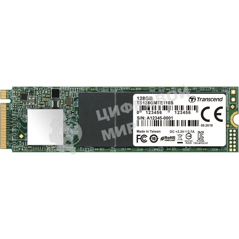 Накопитель SSD Transcend MTE110S, 128Gb, M.2 2280, PCIe 3.0 x4, NVMe, R/W 1600/400