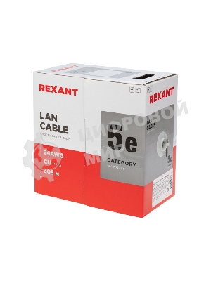 Кабель витая пара Rexant LIGHT U/UTP, cat.5e, ZH нг(А)-HF, 4PR, 24AWG, внутренний, серый, 305 м