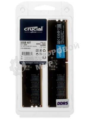 Оперативная память Crucial, DDR5, 32GB (2x16GB), 6000 MHz, CL36, с радиатором, черный