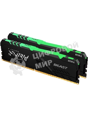 Оперативная память Kingston Fury Beast, DDR4, 64GB (2x32GB), 3200MHz, CL16, DIMM, с радиатором, RGB, черный
