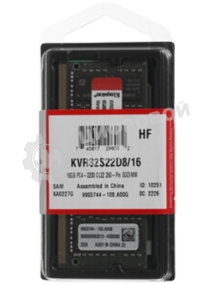 Оперативная память Kingston ValueRAM, DDR4, 16GB (1x16GB), 3200MHz, CL22, SO-DIMM