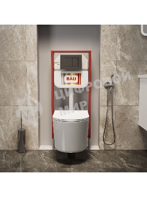 Комплект BAU 6 в 1: рамная инсталляция BAU NEO 45, унитаз подвесной безободковый Bau Hotel PRO, быстросъемное сиденье микролифт, кнопка смыва BAU Stil , черная матовая