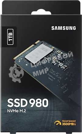 Накопитель SSD Samsung 980, 1000Gb, PCIe 3.0 x4, M.2 2280, NVMe, R/W 3500/3000