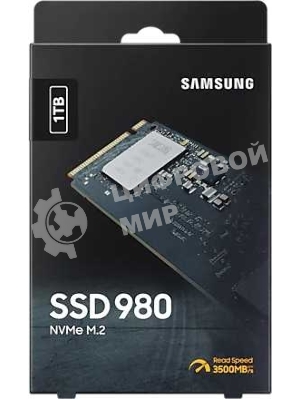 Накопитель SSD Samsung 980, 1000Gb, PCIe 3.0 x4, M.2 2280, NVMe, R/W 3500/3000