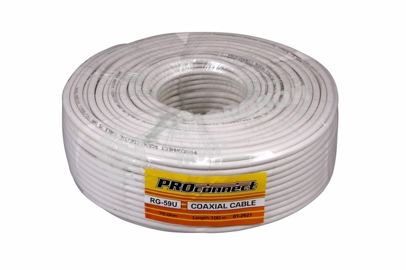 Кабель коаксиальный PROconnect RG-59U, 75 Ом, CCS/Al/Al, 48%, бухта 100 м, белый
