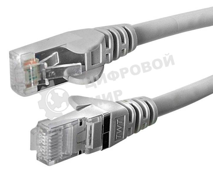 Патч-корд TWT UTP кат.5e, с заливными колпачками, 0.3 м, серый