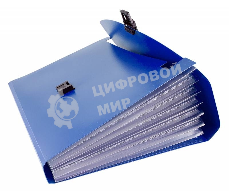 Папка-портфель Бюрократ -BPP6BLUE 6 отделений, A4, пластик, 0.7мм, синий