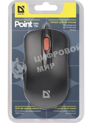 Мышь проводная Defender Point MM-756 черный, 1000 dpi, USB, кнопки - 3