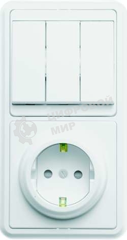 Блок Кунцево-Электро БКВР-036 Бэлла (3-кл. выкл. + евророзетка с защ. шторками) белый