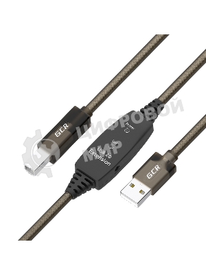 Кабель активный GCR 5.0m USB 2.0, AM/BM, черно-прозрачный, с усилителем сигнала, разъем для доп.питания, 28/24 AWG