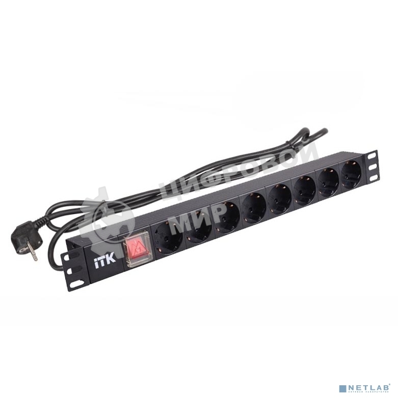 Блок розеток 19 (8шт)PDU с LED выкл.алюм.профиль 1U шнур 2м вилка DIN49440 (нем.станд.) PH12-8D1 ITK