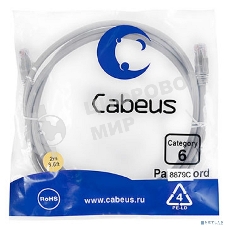 Шнур комм. Cabeus, cat.6, неэкр., U/UTP, RJ45/RJ45, 250 МГц, LSZH, AWG24, 2м, серый