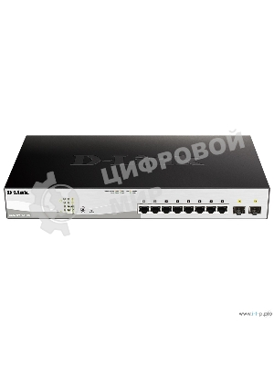 Коммутатор D-Link DGS-1210-10MP/F1A Настраиваемый коммутатор WebSmart с 8 портами 10/100/1000Base-T и 2 портами 1000Base-X SFP (8 портов с поддержкой PoE 802.3af/802.3at (30 Вт), PoE-бюджет 130 Вт)