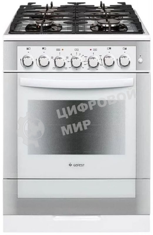 Плита комбинированная Gefest ПГЭ 6502-02 0042 белый, конфорок 4 газовых, духовка 55 л, 60 см x 85 см x 60 см