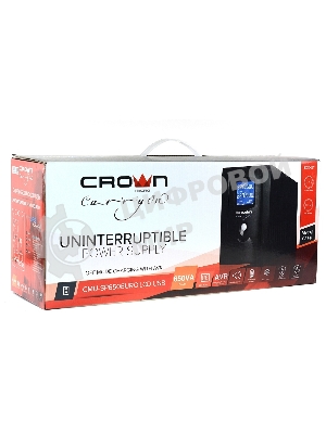Источник бесперебойного питания CROWN Line Intractive CMU-SP650EURO LCD USB 650VA\390W, корпус металл, 1x12V/7AH, розетки 2*EURO+3*IEC, трансформатор AVR 140-290V, LCD-дисплей, съемный кабель 1.2 м, порт RJ11/45, порт USB, защита: от перегрузки, от КЗ, от скачков напражения