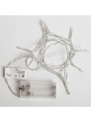 Гирлянда светодиодная Neon-night универсальная 10 LED, 1,2 метра, прозрачный ПВХ, теплое белое свечение, батарейки 2хАА