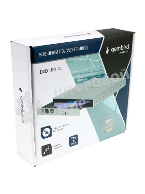 Оптический привод внешний с интерфейсом USB 2.0 Gembird DVD-USB-02-SV пластик, серебро