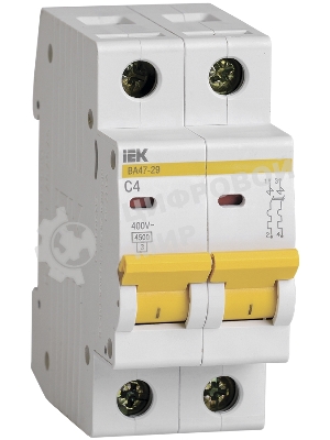 Выключатель автоматический модульный 2п C 4А 4.5кА ВА47-29 IEK MVA20-2-004-C