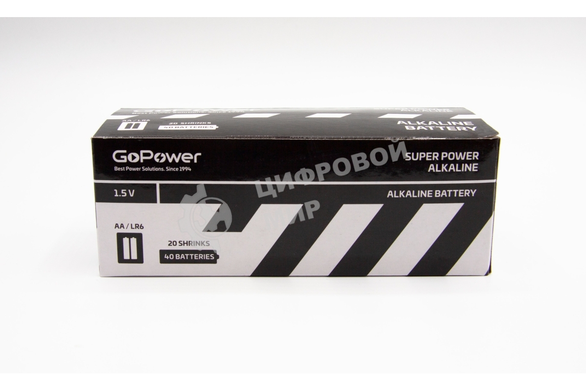 Батарейка GoPower LR6 AA Shrink 2 Alkaline 1.5V (2/40/800) коробка (40 шт.)