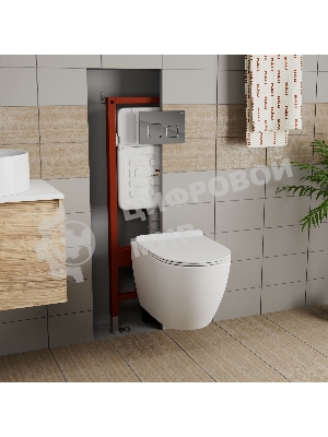 Комплект BAU 6 в 1: инсталляция BAU PRO для подвесного унитаза, унитаз подвесной безободковый торнадо обратного потока Bau Dream 52х36 Hurricane-5, сиденье быстросъемное микролифт, клавиша BAU Strike, хром