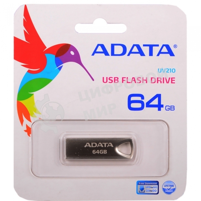 Флешка USB ADATA UV210 (AUV210-64G-RGD), 64Gb, USB 2.0, R/W 15/5, серебро