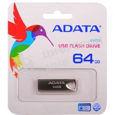 Флешка USB ADATA UV210 (AUV210-64G-RGD), 64Gb, USB 2.0, R/W 15/5, серебро