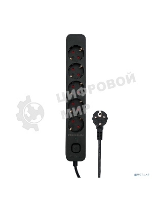 Сетевой фильтр Гарнизон 2.0 EPS-5-B-2, 5 р, 10А, 2 м, ур.защиты 2+, черный, пакет