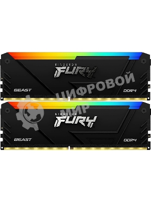 Оперативная память Kingston Fury Beast, DDR4, 16GB (2x8GB), 3200MHz, CL16, DIMM, с радиатором, RGB, черный