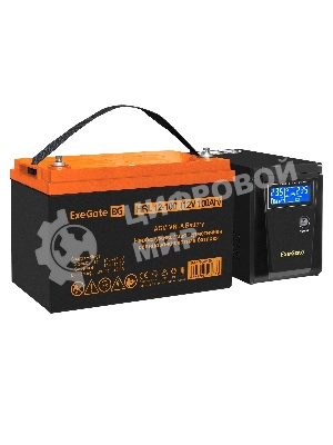 Комплект источника бесперебойного питания Exegate EX295986RUS + батарея 100Aч EX285656RUS 1шт (инвертор, синус, для котла) ExeGate SineTower SZ-600.LCD.AVR.1SH <600VA/360W, чистый синусоида, LCD дисплей, AVR, 1*Schuko, линейно-интерактивный, Black> + батарея ExeGate HRL 12-100 (12В, 100Ач) 1шт