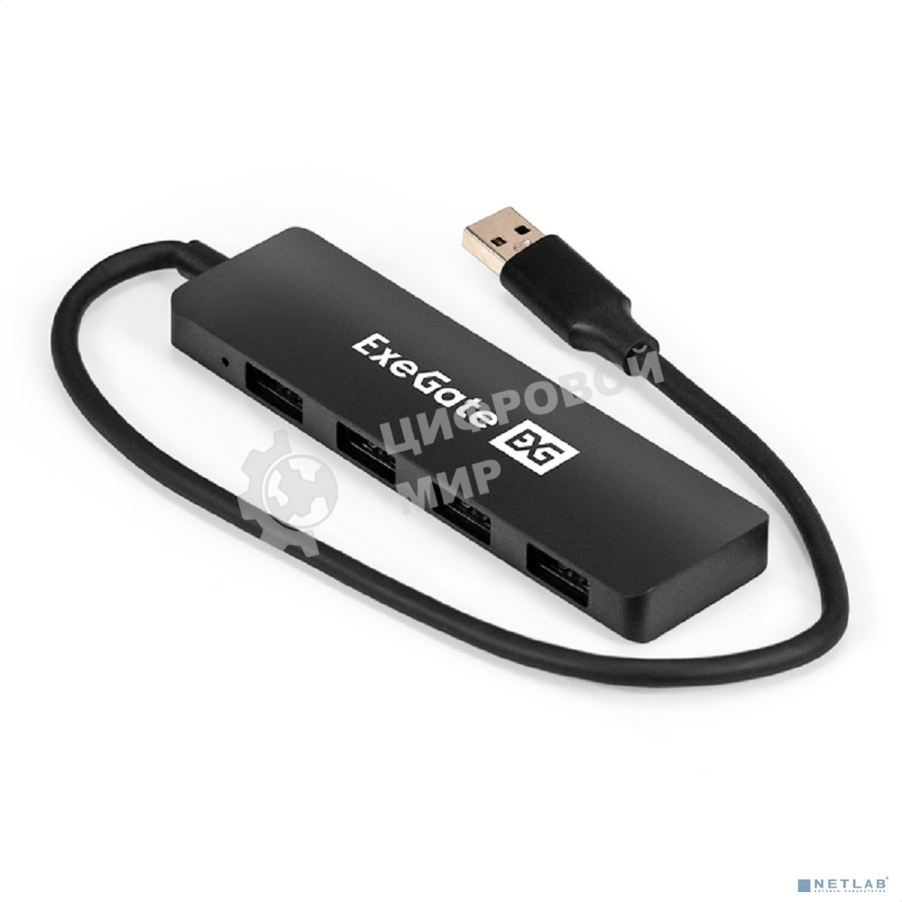 USB-концентратор 4-в-1 ExeGate DUB-4P/3 (кабель-адаптер USB3.0 --> 4xUSB3.0, Plug&Play, черный)