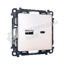 Комплект механизма розетки ALFA Жемчуг 2USB A+C 20W (быстрая зарядка) QUANT (AP2110, VM177) MA211010