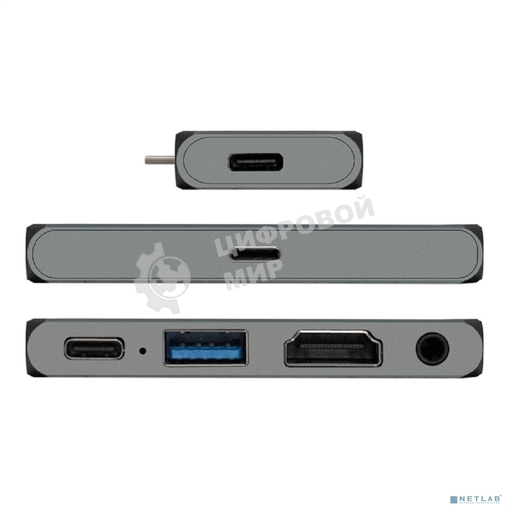 USB-концентратор 5-в-1 ExeGate DUB-31C/PD/HA (кабель-адаптер USB Type-C --> 1xUSB3.0 + Type-C DATA (480Mb/s) + PD 100W + HDMI 4K@30Hz + Audio, Plug&Play, подходит для iPad Pro и мобильных телефонов, серый)