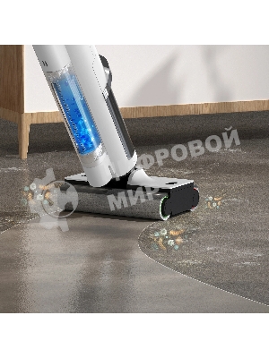 Пылесос вертикальный Deerma DEM-VX910W белый/черный, питание от аккумулятора, 230 Вт, уборка влажная/сухая, пылесборник 0.7 л, работа от АКБ max - 45 мин