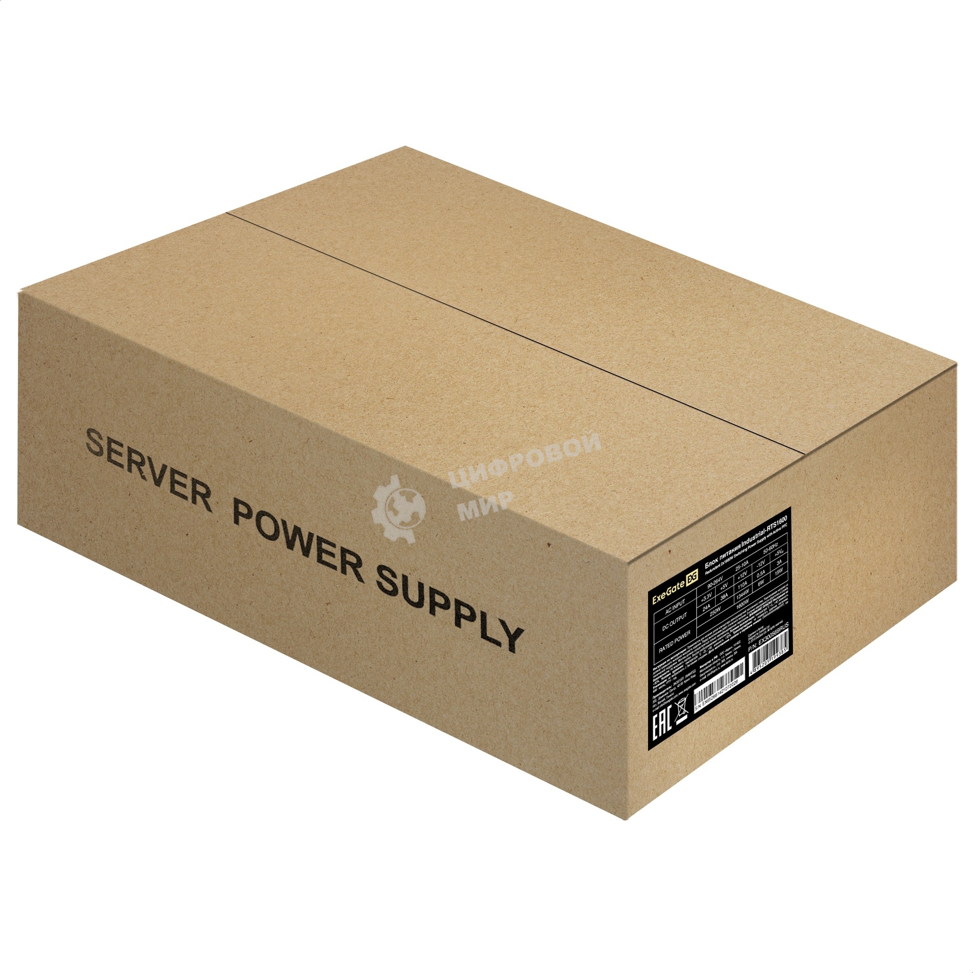 Серверный блок питания с резервированием 2U Redundant 2x1600W ExeGate Industrial-RTS1600 (CRPS, ШВГ =77x84x265mm, APFC+Half bridge (LLC)+DC-DC, КПД 94% (80 PLUS Platinum), 4 cm fan, 24pin, (4+4)pin, PCIe, 2SATA, 8IDE+1FDD, RTL)