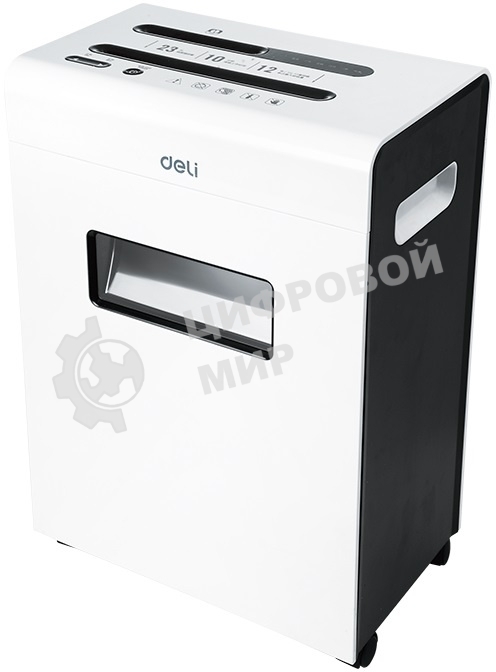 Шредер Deli E9903-EU белый/черный (секр.P-4)/фрагменты/12лист./23лтр./скрепки/скобы/пл.карты/CD