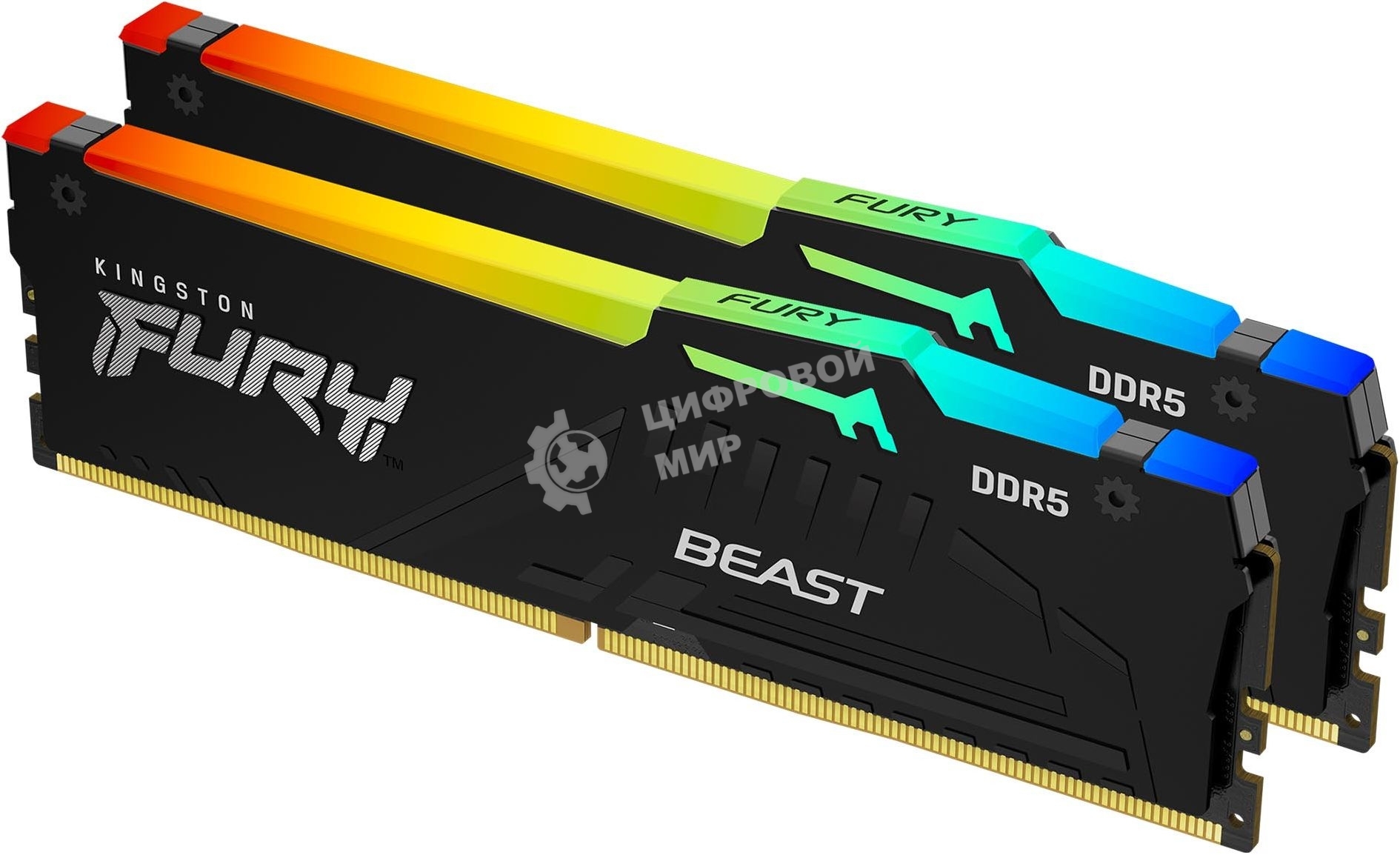 Оперативная память Kingston Fury Beast, DDR5, 32GB (2x16GB), 5200MHz, CL40, DIMM, с радиаторами, RGB, черный