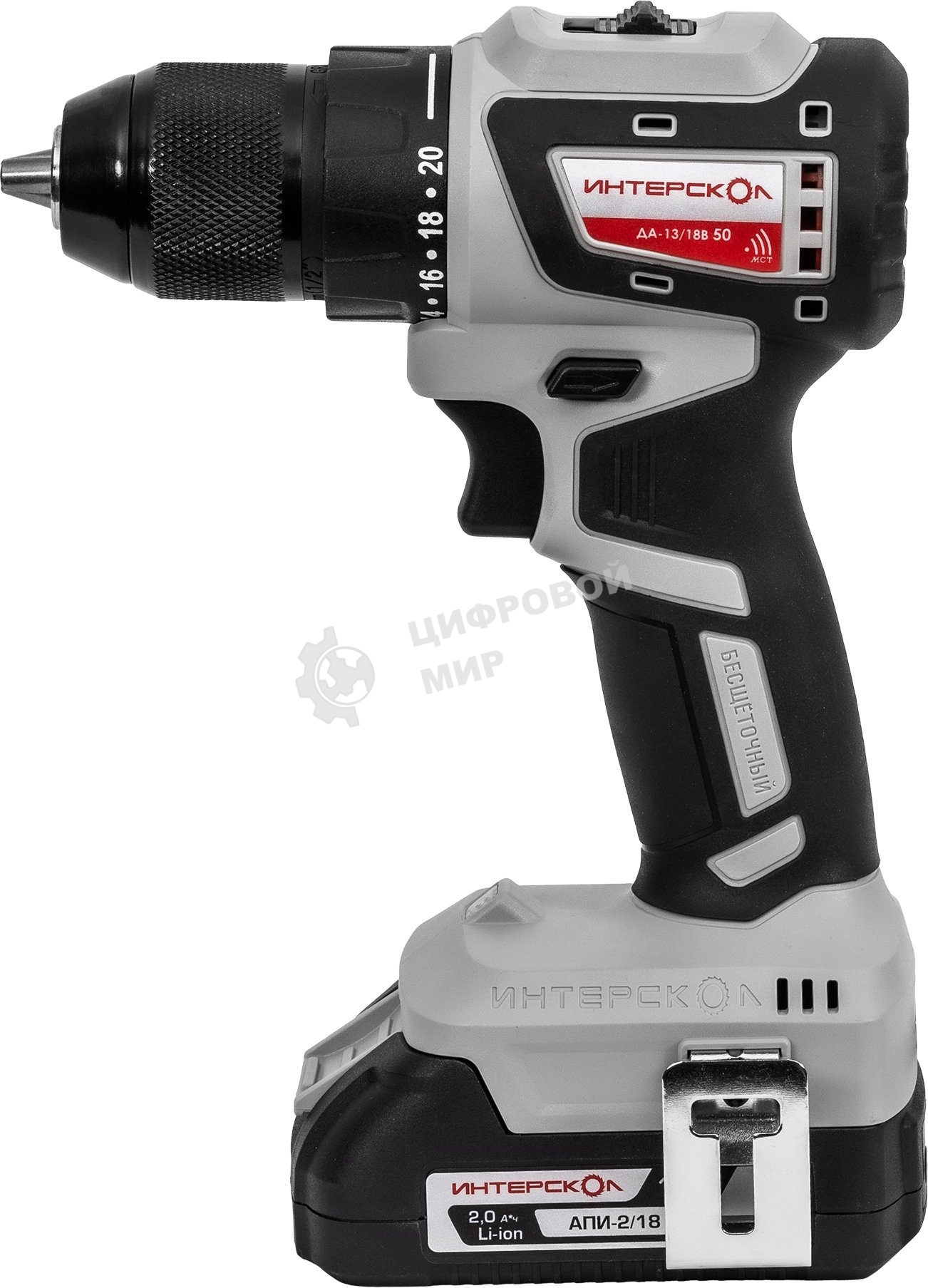 Дрель-шуруповерт аккумуляторная бесщеточная ИНТЕРСКОЛ КОМБИ ДА-13/18В 50 (2 АКБ 2 А·ч и ЗУ, кейс)