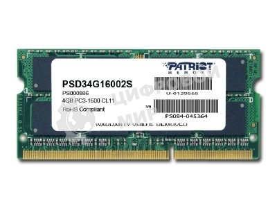 Оперативная память Patriot, DDR3, 4GB, (1x4 GB,), 1600 MHz, CL11, SO-DIMM