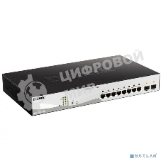 Коммутатор управляемый L2 D-Link DGS-1210-10MP/FL2A с 8 портами 10/100/1000Base-T и 2 портами 1000Base-X SFP (8 портов PoE 802.3af/at, PoE-бюджет 130 Вт)