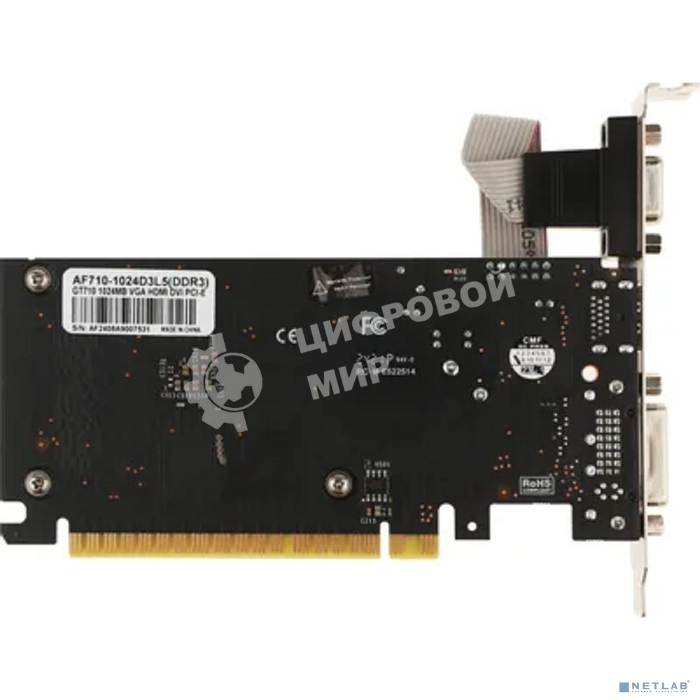 Видеокарта AFOX AF710-1024D3L5 GT710 1Gb DDR3 64BIT DVI HDMI VGA LP HEATSINK RTL