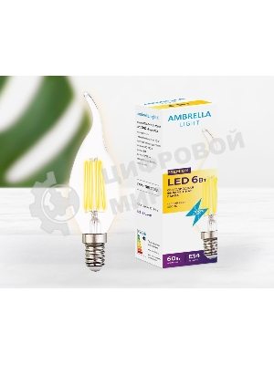 Светодиодная лампа Ambrella light 202214 Filament LED C37L-F 6W E14 3000K (60W)